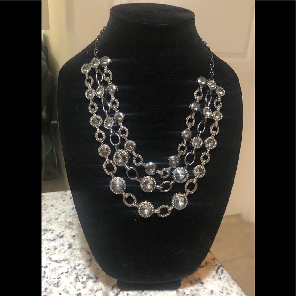 Stainless steel platinum crystal pave necklace